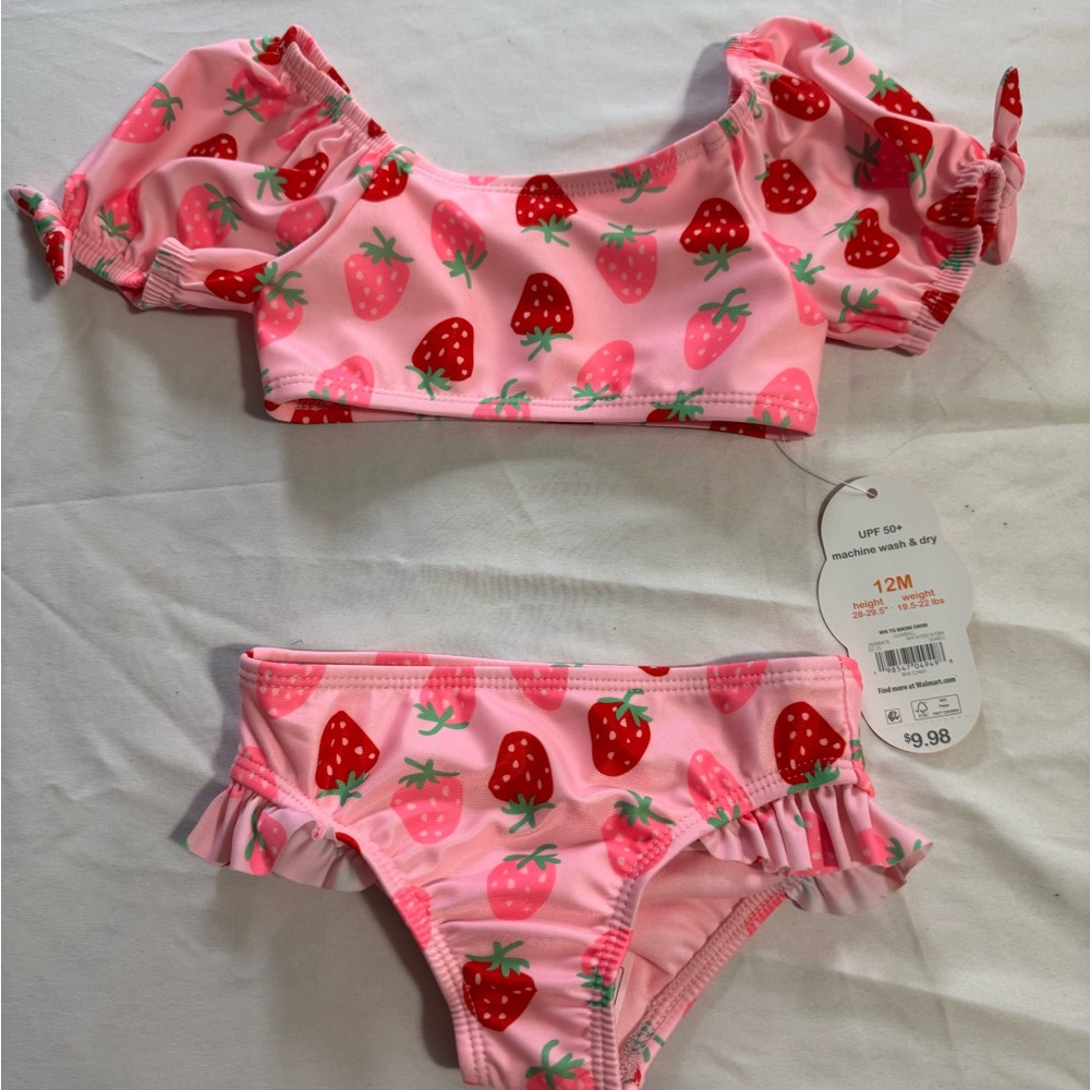 Strawberry Print Pink Baby Bikini